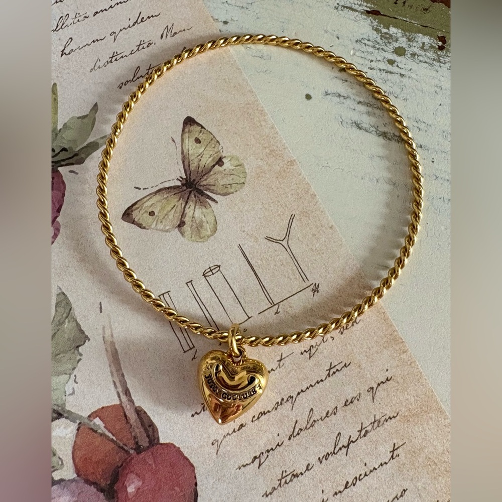 Juicy Couture Gold Puffy Heart Charm Bangle Bracelet
